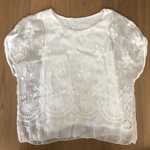 New white lace sheer overlay blouse size large top cute unique shirt elegant